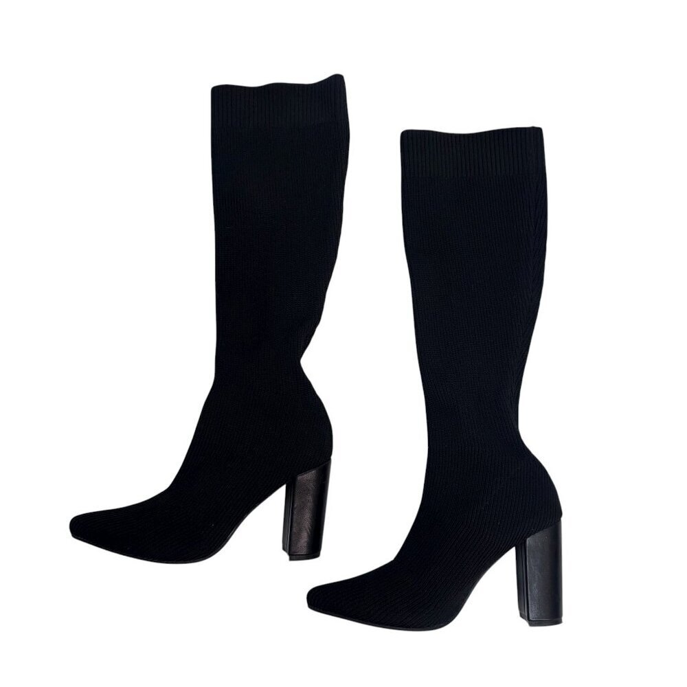 Like New Dolls Kill Black Ribbed Knit Over-the-Knee Sock Boots – Size 9